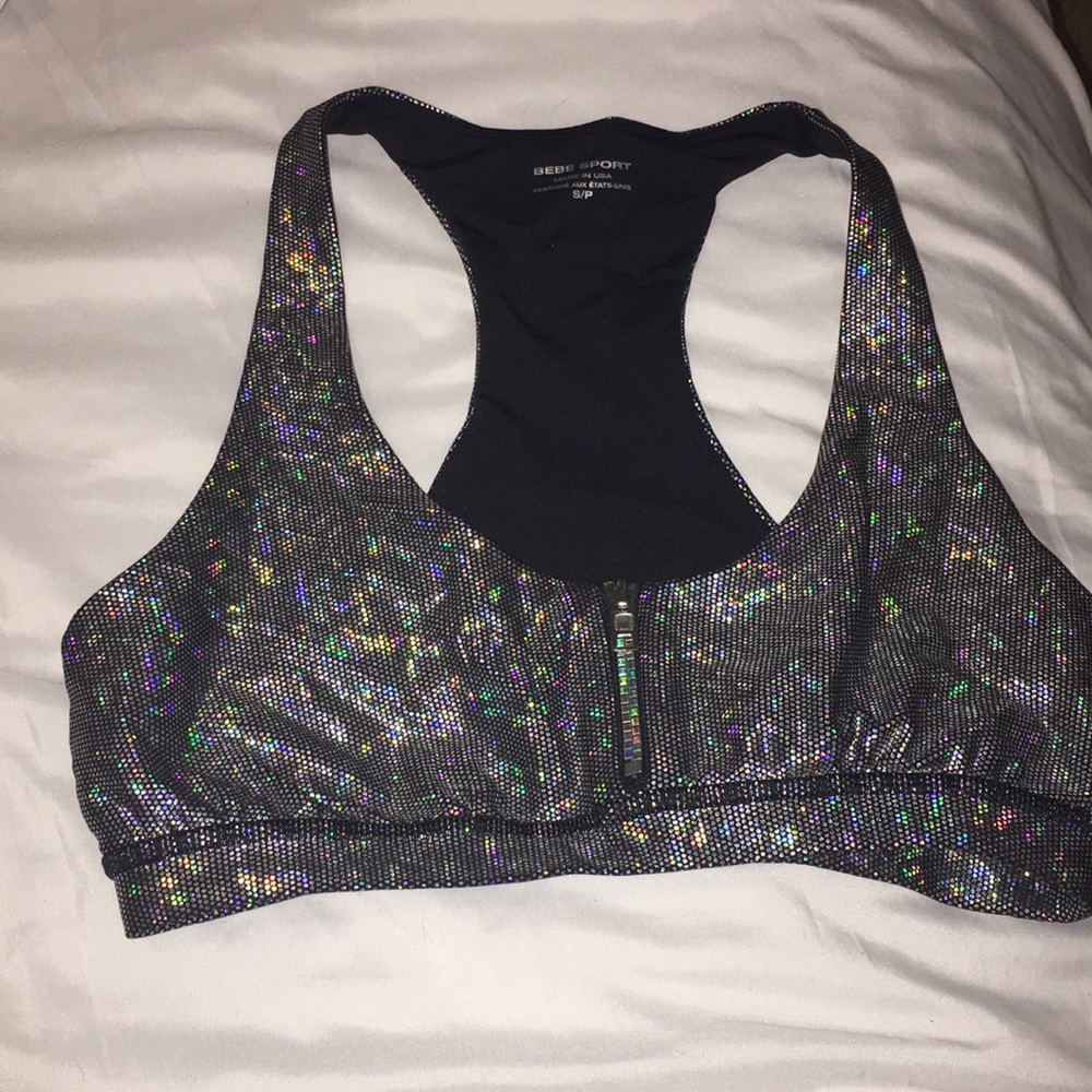 Holographic zip up sports bra